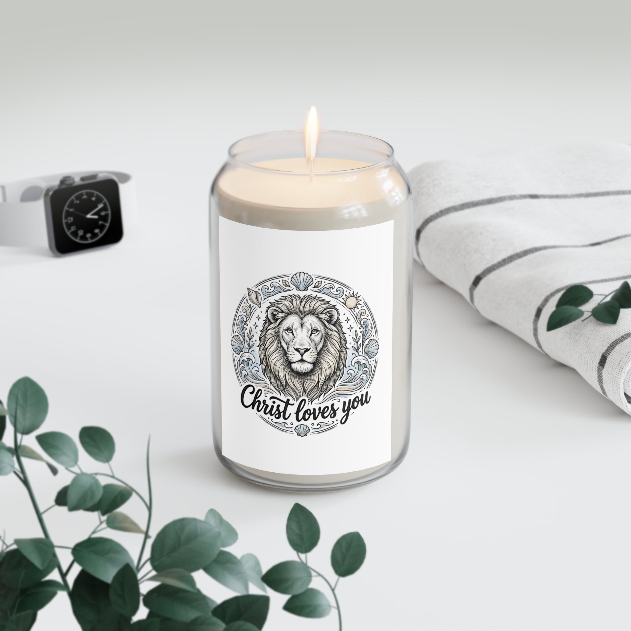 Scented Candle — 'Christ Loves You' Lion Soy Candle, 13.75 oz