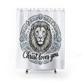 Lion of Judah Shower Curtain — "Christ Loves You" Christian Bathroom Decor