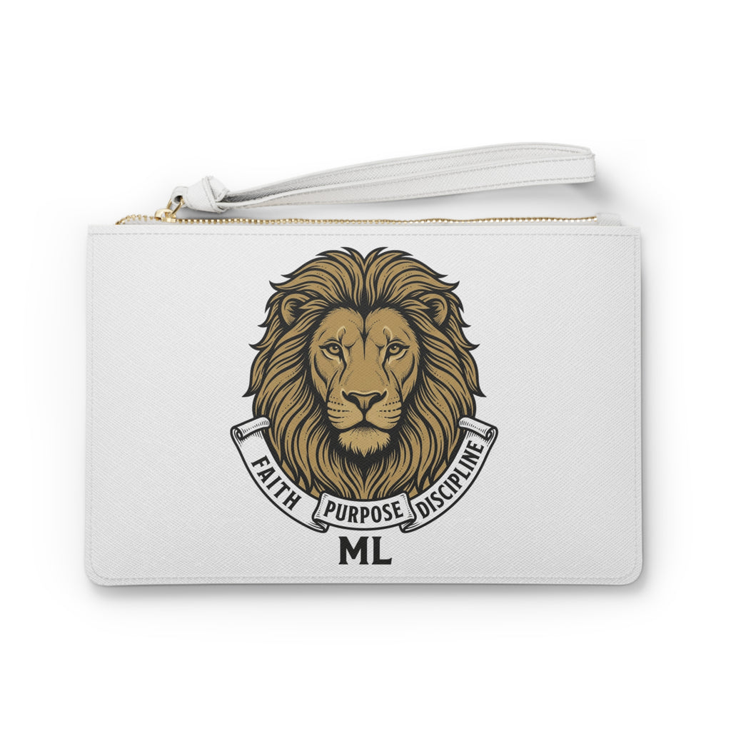 Lion Crest Clutch — "Faith Purpose Discipline" Personalized Wristlet