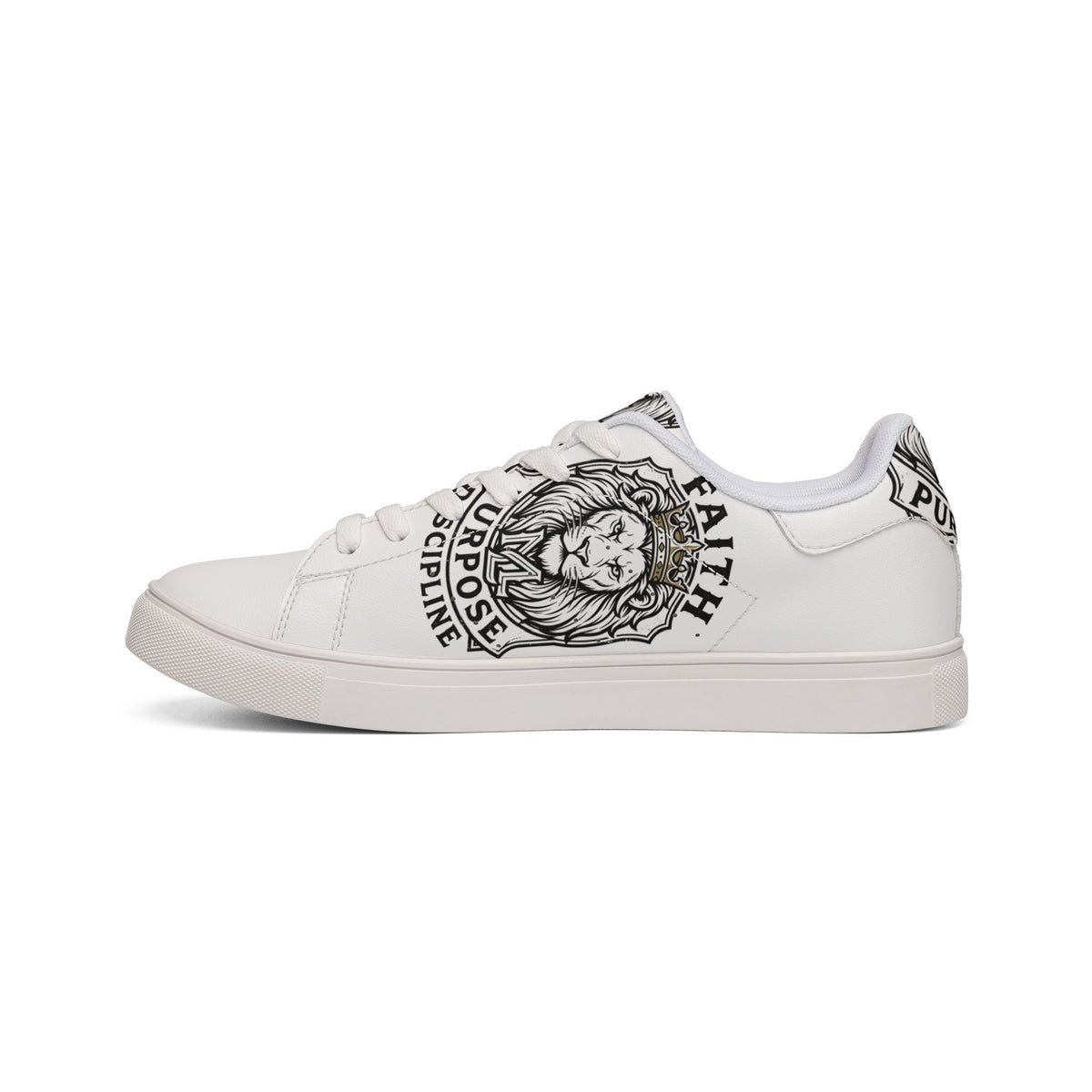Men's Leather Sneakers — Lion Crest 'Faith, Purpose, Discipline' Low-Top