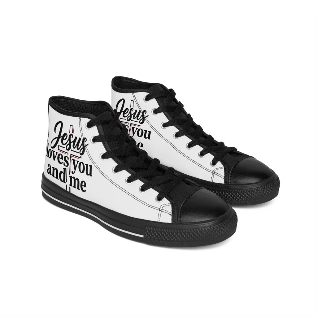 "Jesus Loves You and Me" High-Top Sneakers — Christian Faith Canvas Shoes