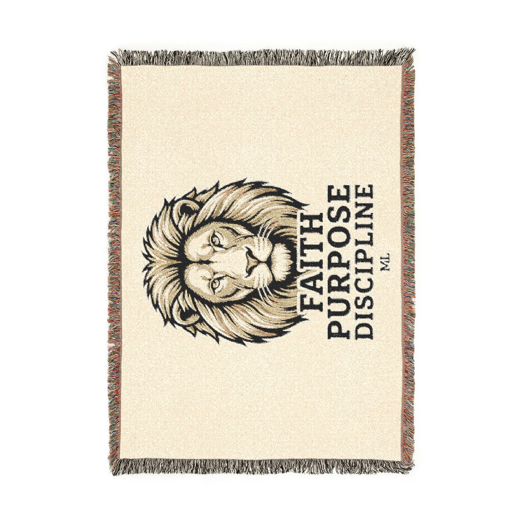 Faith Purpose Discipline Lion Woven Blanket — Inspirational Throw for Home & Church