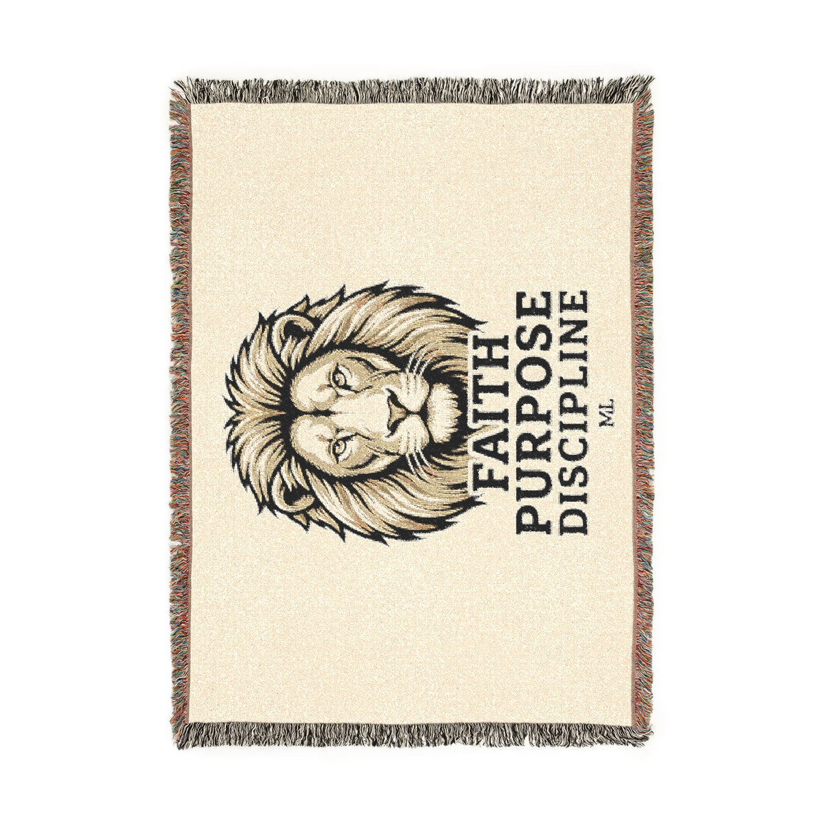 Faith Purpose Discipline Lion Woven Blanket — Inspirational Throw for Home & Church