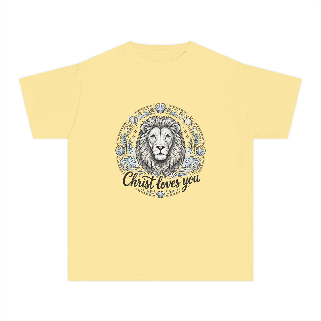 Youth Tee — 'Christ Loves You' Lion Graphic Christian T‑Shirt