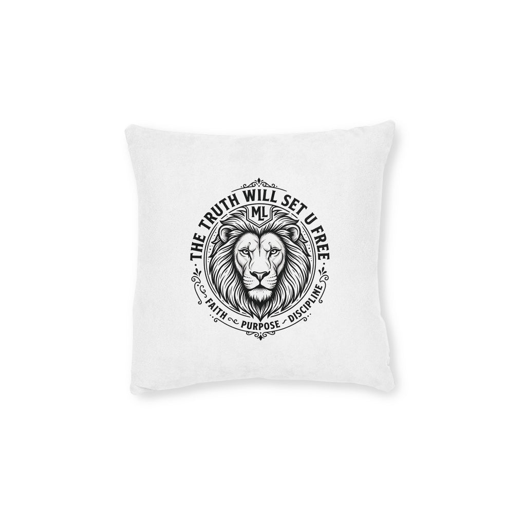 Lion Crest Square Pillow — “The Truth Will Set U Free” Decorative Throw Pillow