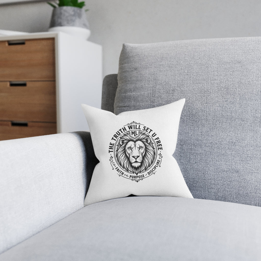 Lion Crest Square Pillow — “The Truth Will Set U Free” Decorative Throw Pillow
