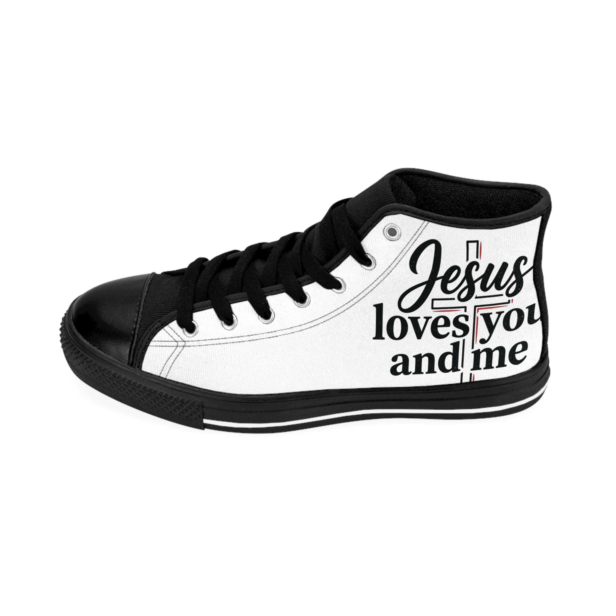 "Jesus Loves You and Me" High-Top Sneakers — Christian Faith Canvas Shoes