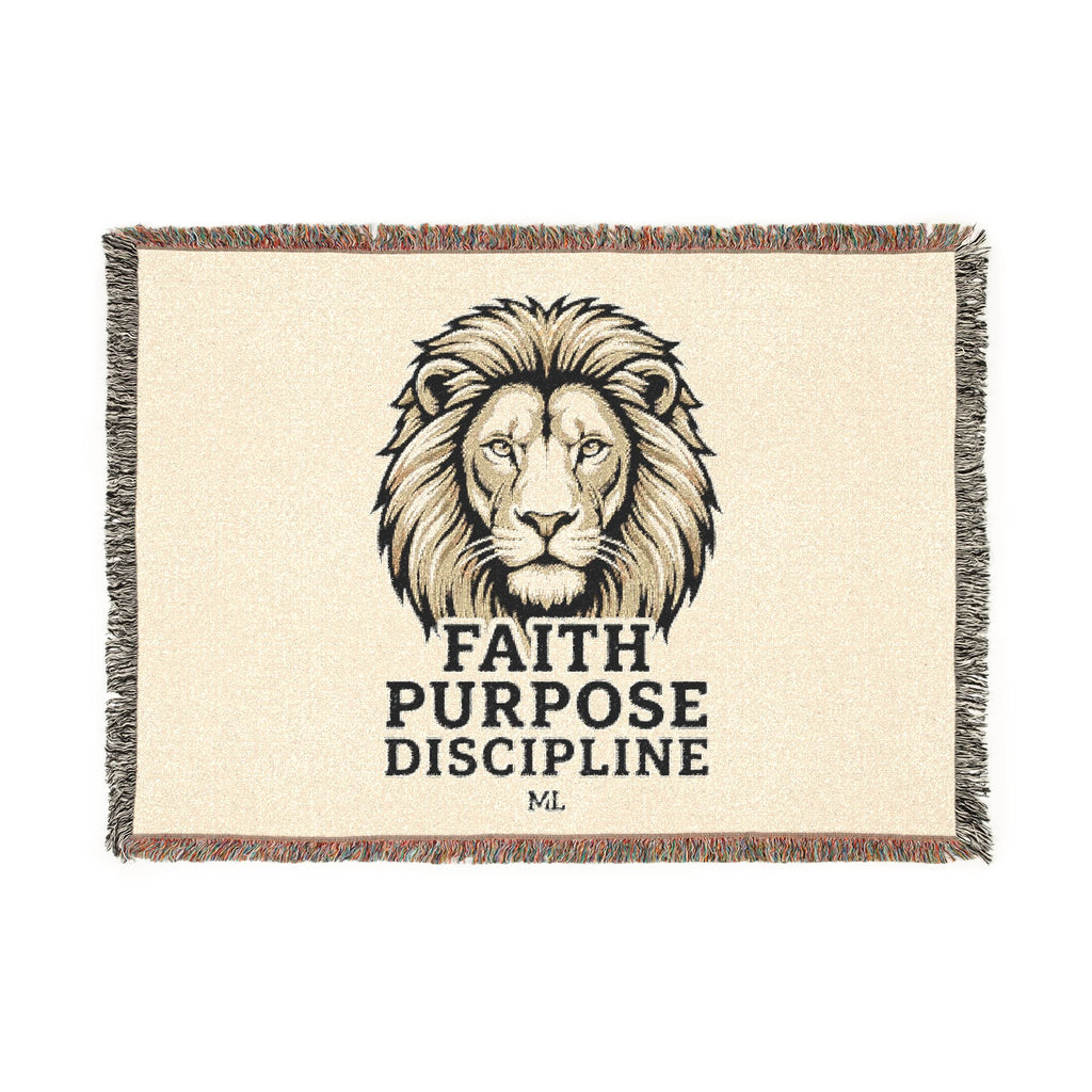 Faith Purpose Discipline Lion Woven Blanket — Inspirational Throw for Home & Church