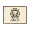 Faith Purpose Discipline Lion Woven Blanket — Inspirational Throw for Home & Church