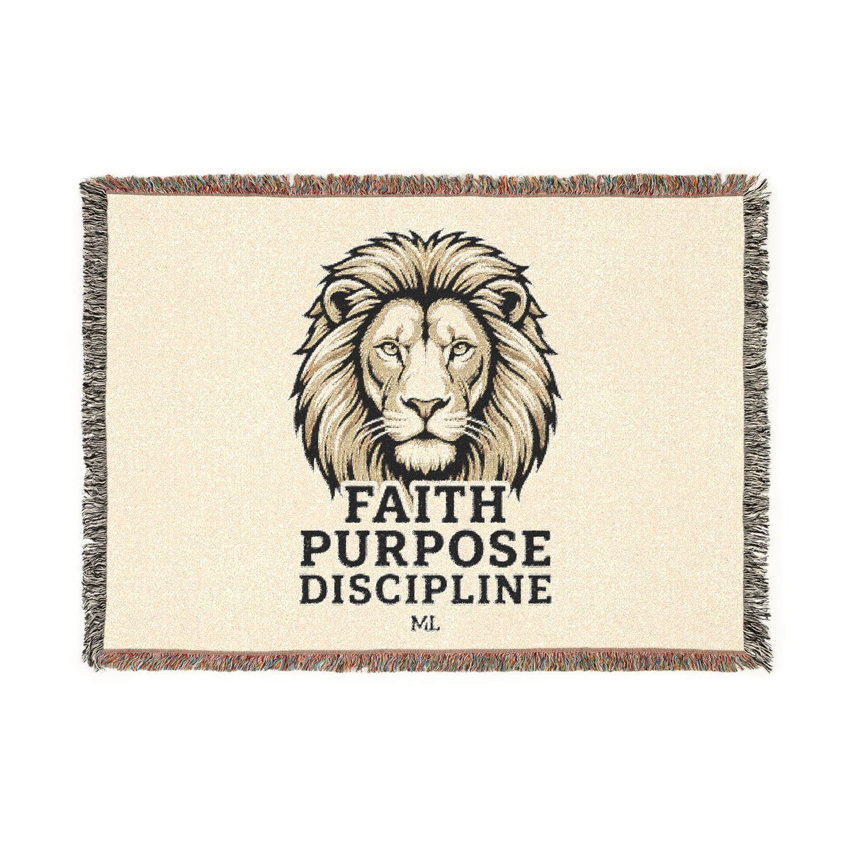 Faith Purpose Discipline Lion Woven Blanket — Inspirational Throw for Home & Church
