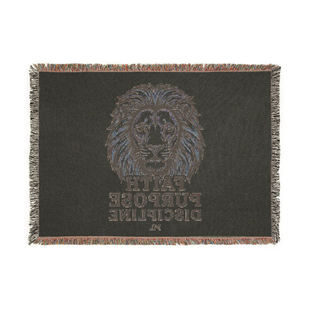 Faith Purpose Discipline Lion Woven Blanket — Inspirational Throw for Home & Church