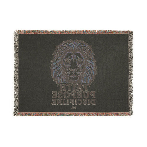 Faith Purpose Discipline Lion Woven Blanket — Inspirational Throw for Home & Church