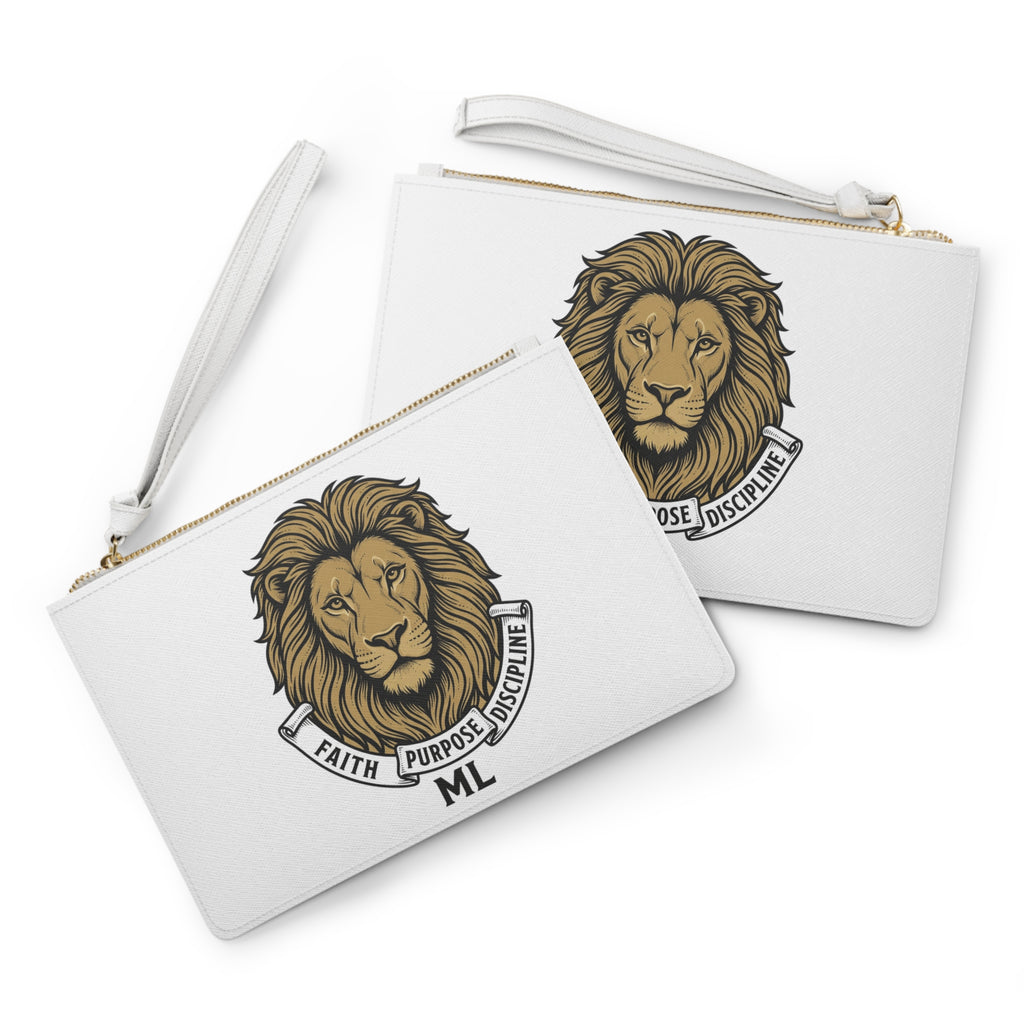 Lion Crest Clutch — "Faith Purpose Discipline" Personalized Wristlet