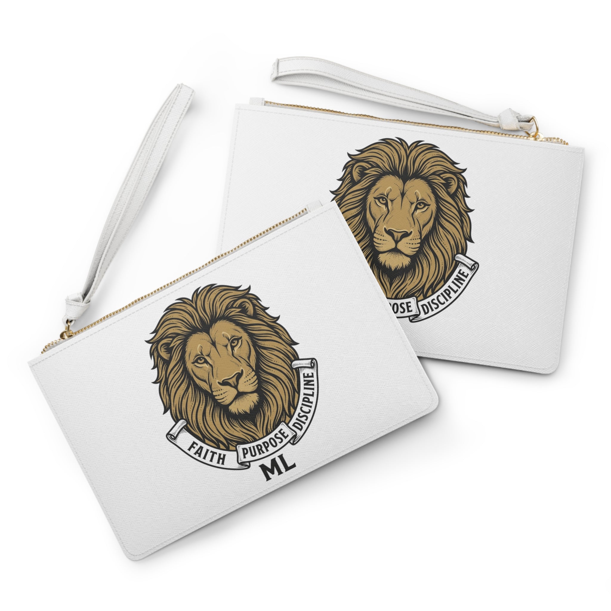 Lion Crest Clutch — "Faith Purpose Discipline" Personalized Wristlet