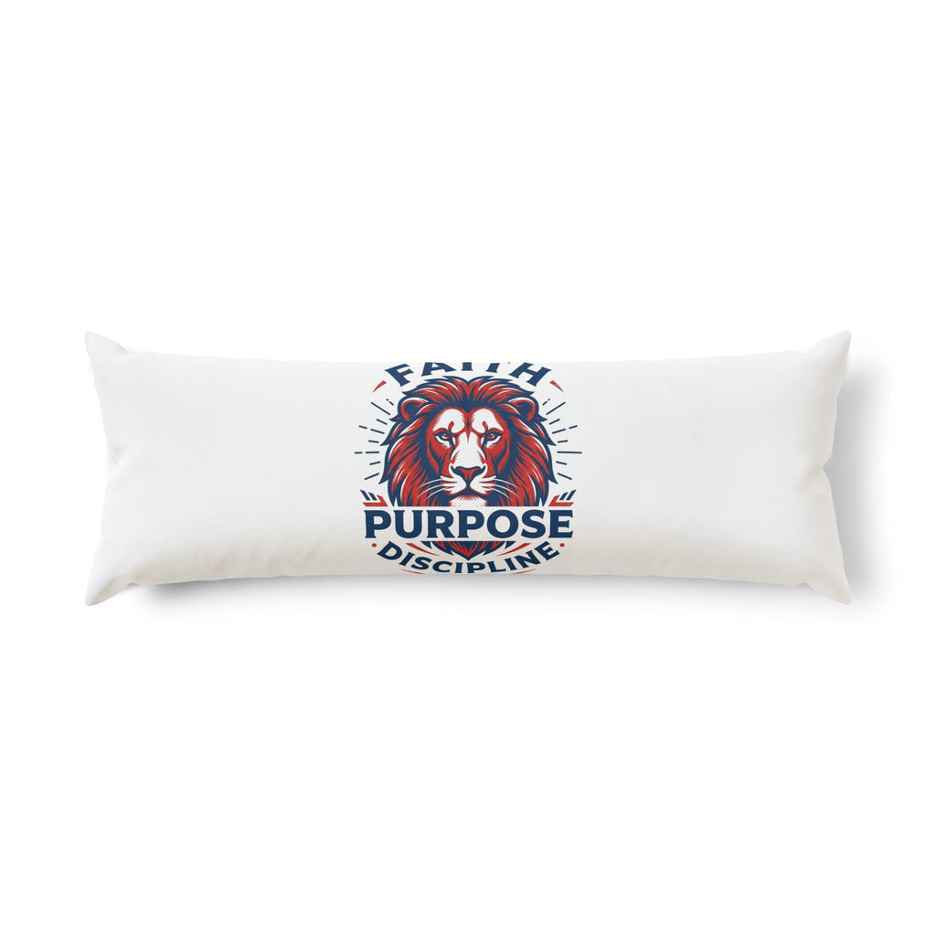 Lion Purpose Body Pillow — 'Faith Purpose Discipline' Inspirational Long Pillow