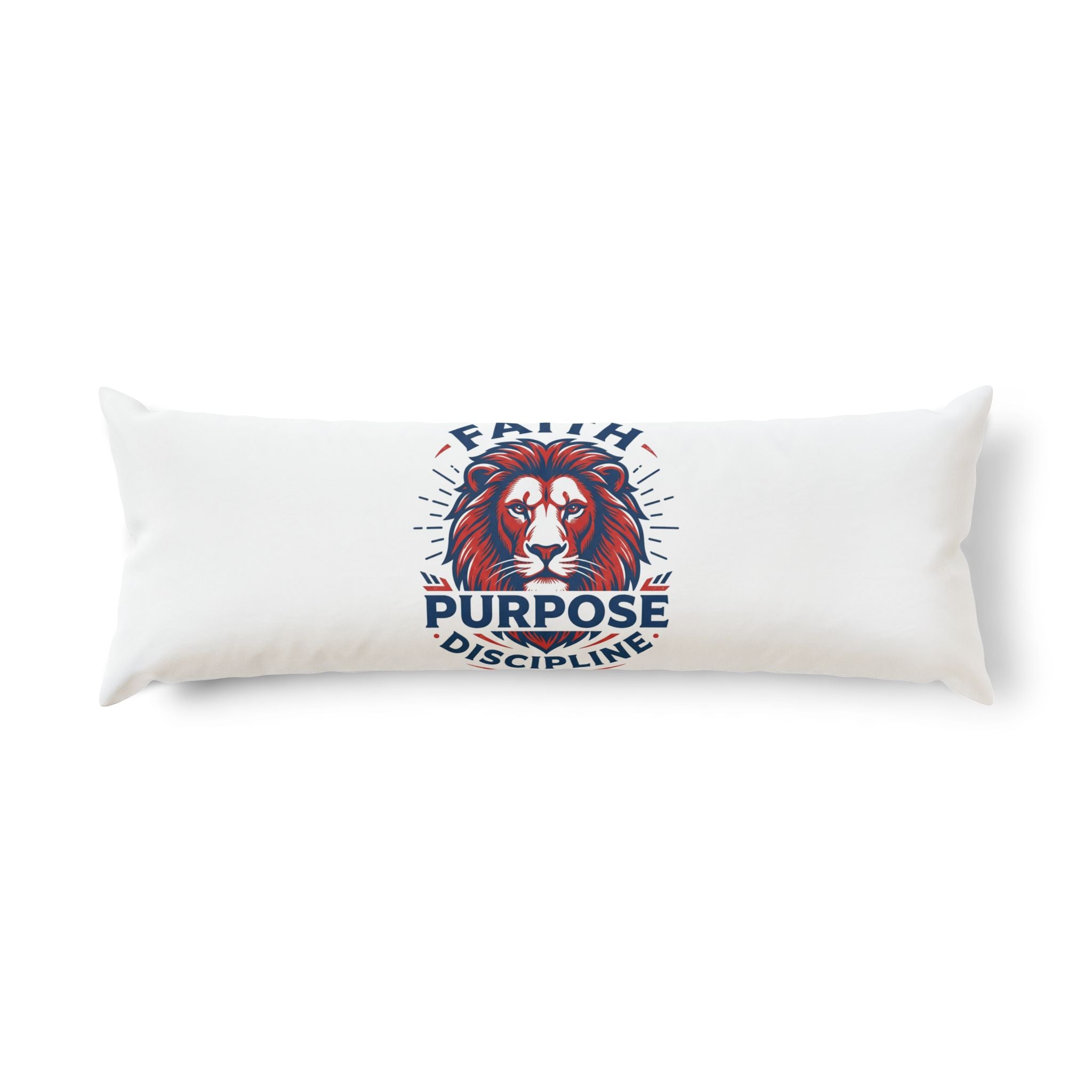 Lion Purpose Body Pillow — 'Faith Purpose Discipline' Inspirational Long Pillow