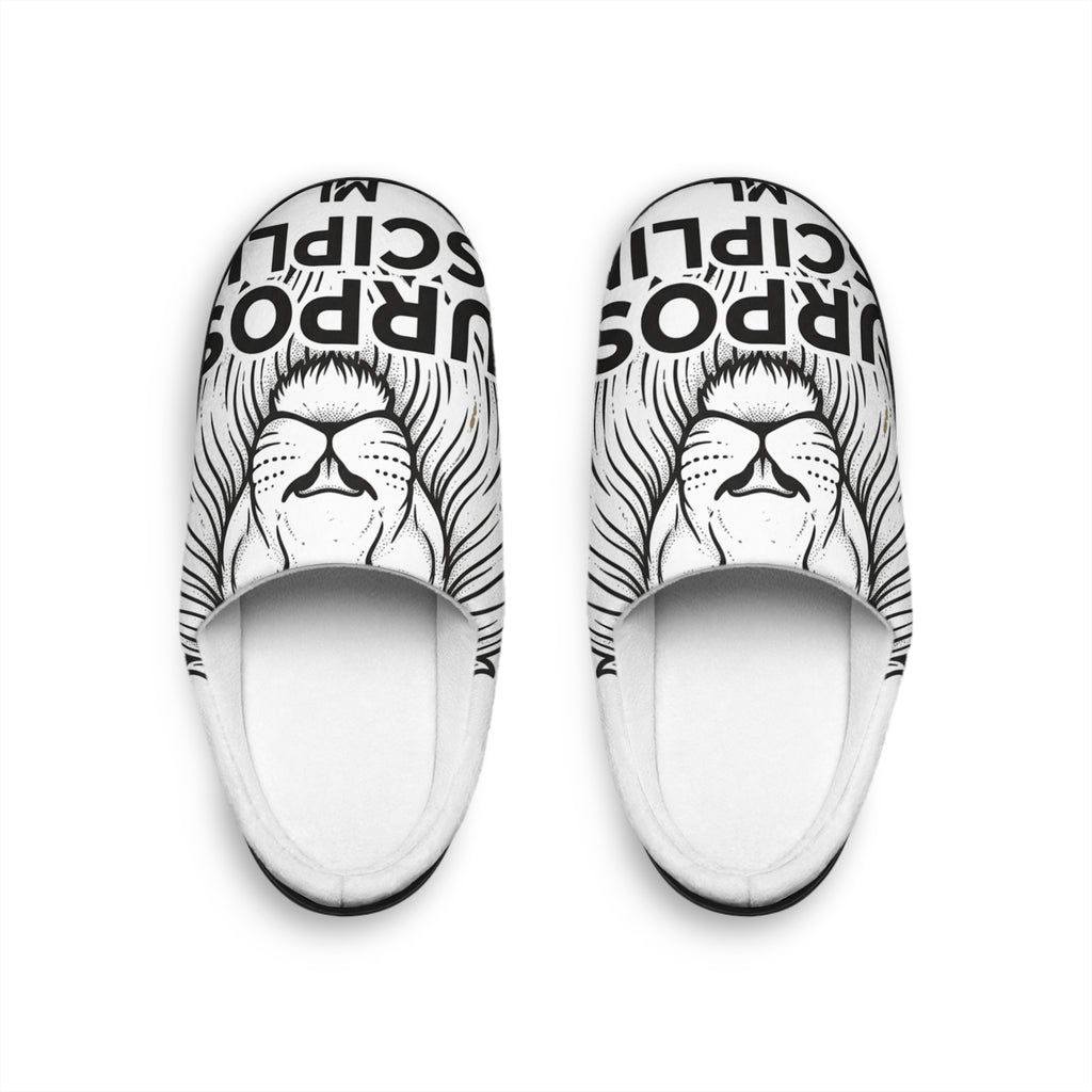 Lion Illustration Women's Indoor Slippers – 'Surprise Me' Monochrome Cozy Slides