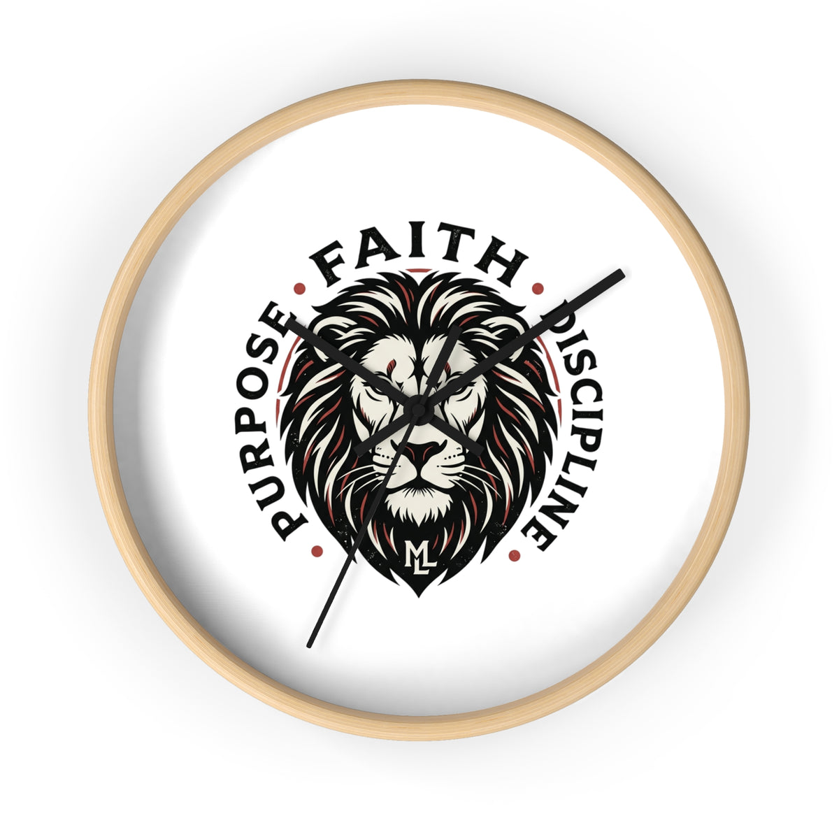 Lion Emblem Wall Clock — "Purpose • Faith • Discipline" Motivational Home Decor