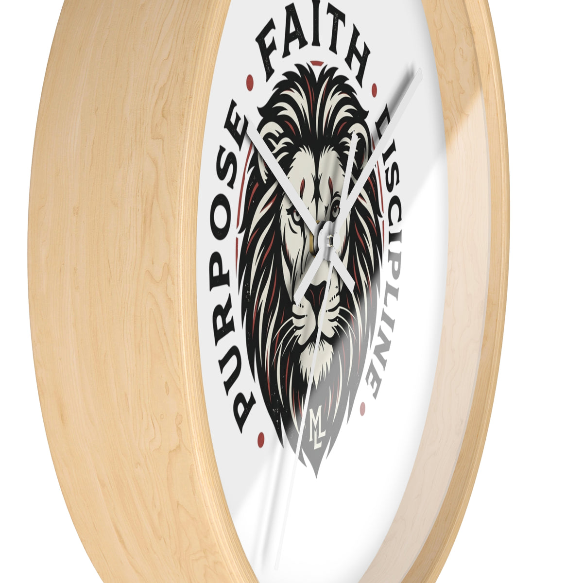 Lion Emblem Wall Clock — "Purpose • Faith • Discipline" Motivational Home Decor