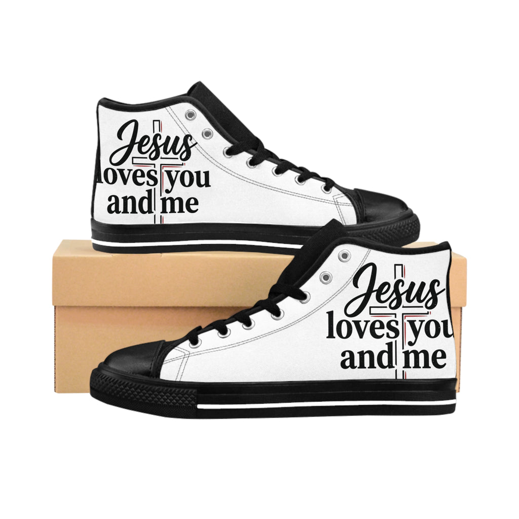 "Jesus Loves You and Me" High-Top Sneakers — Christian Faith Canvas Shoes
