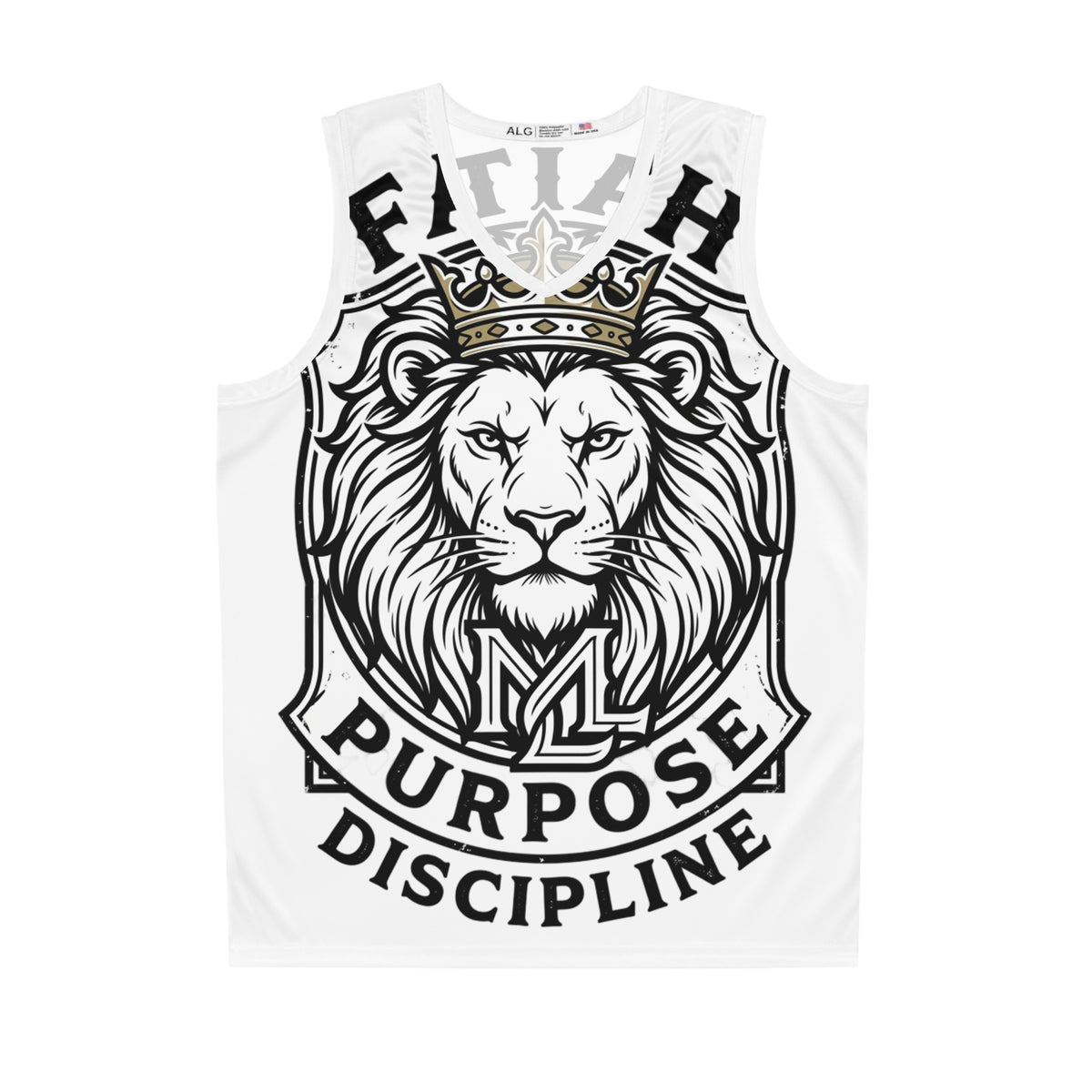 Lion Crest Basketball Jersey — Faith, Purpose, Discipline All-Over Print