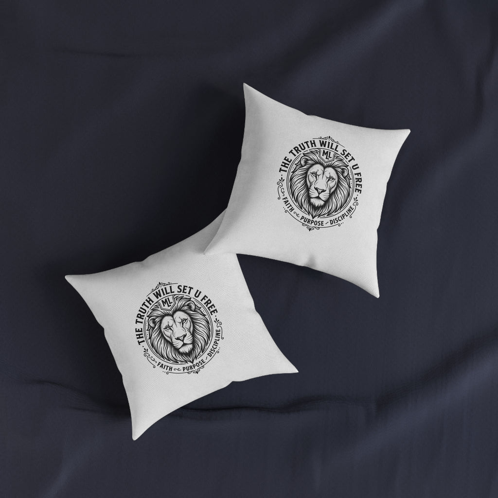 Lion Crest Square Pillow — “The Truth Will Set U Free” Decorative Throw Pillow