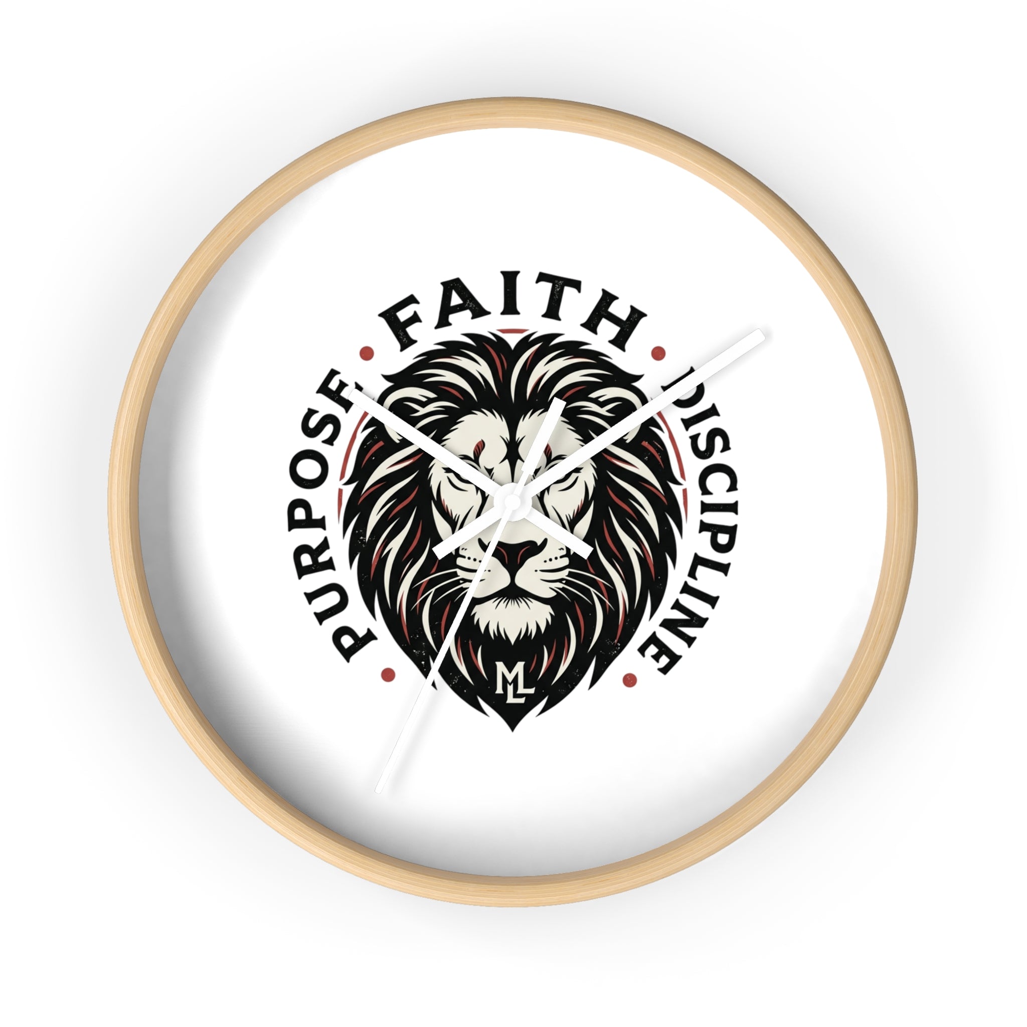Lion Emblem Wall Clock — "Purpose • Faith • Discipline" Motivational Home Decor